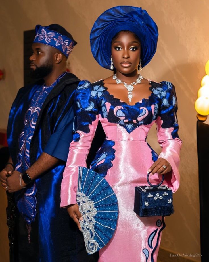 Couple in coordinated aso-ebi attire