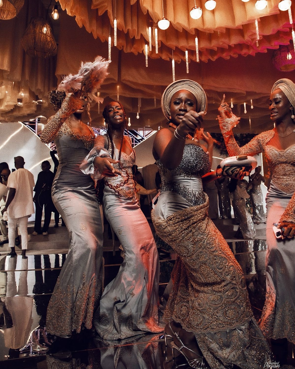 Dancing aunties in aso-ebi