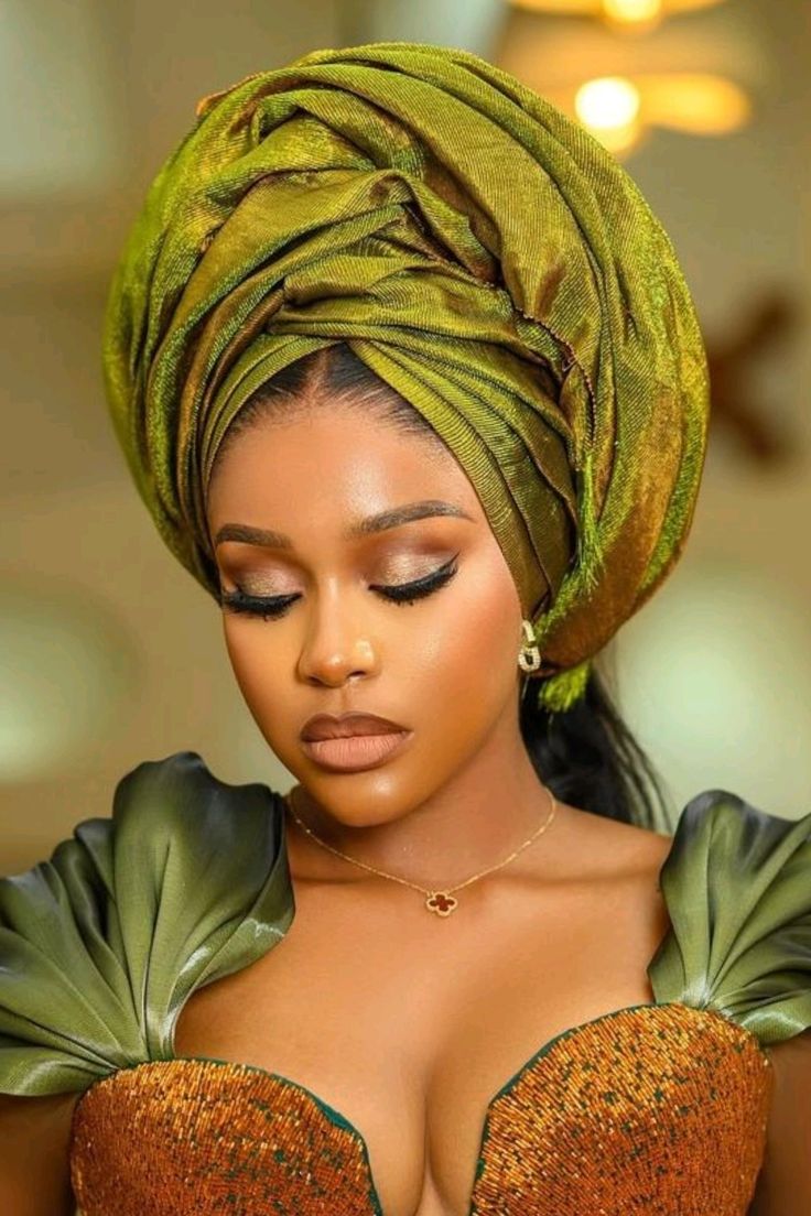 Green gele and head-tie detail
